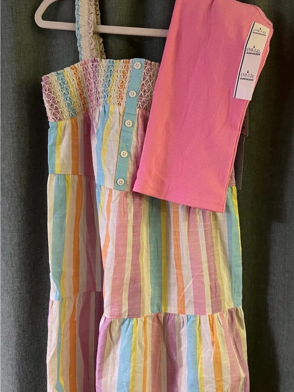 Cat & Jack Pink Leggings with Pastel Rainbow Striped Nightgown